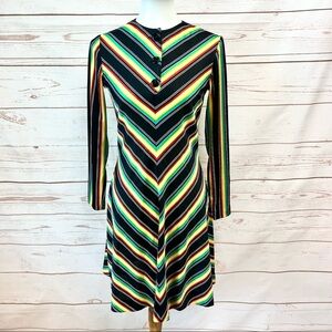 Vintage Mod Striped Chevron Button Front Dress